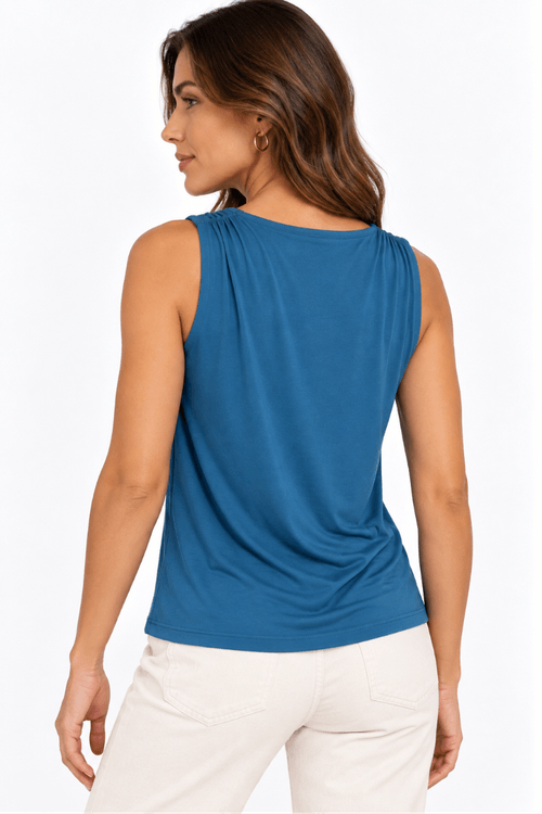 Blusa malha decote ondas degrade oceano,.